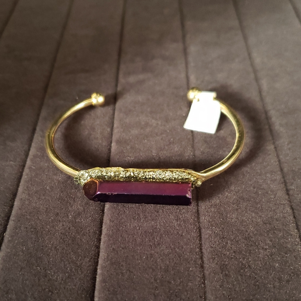 Aura Titanium Druzy Quartz Crystal Point Pyrite Bangle